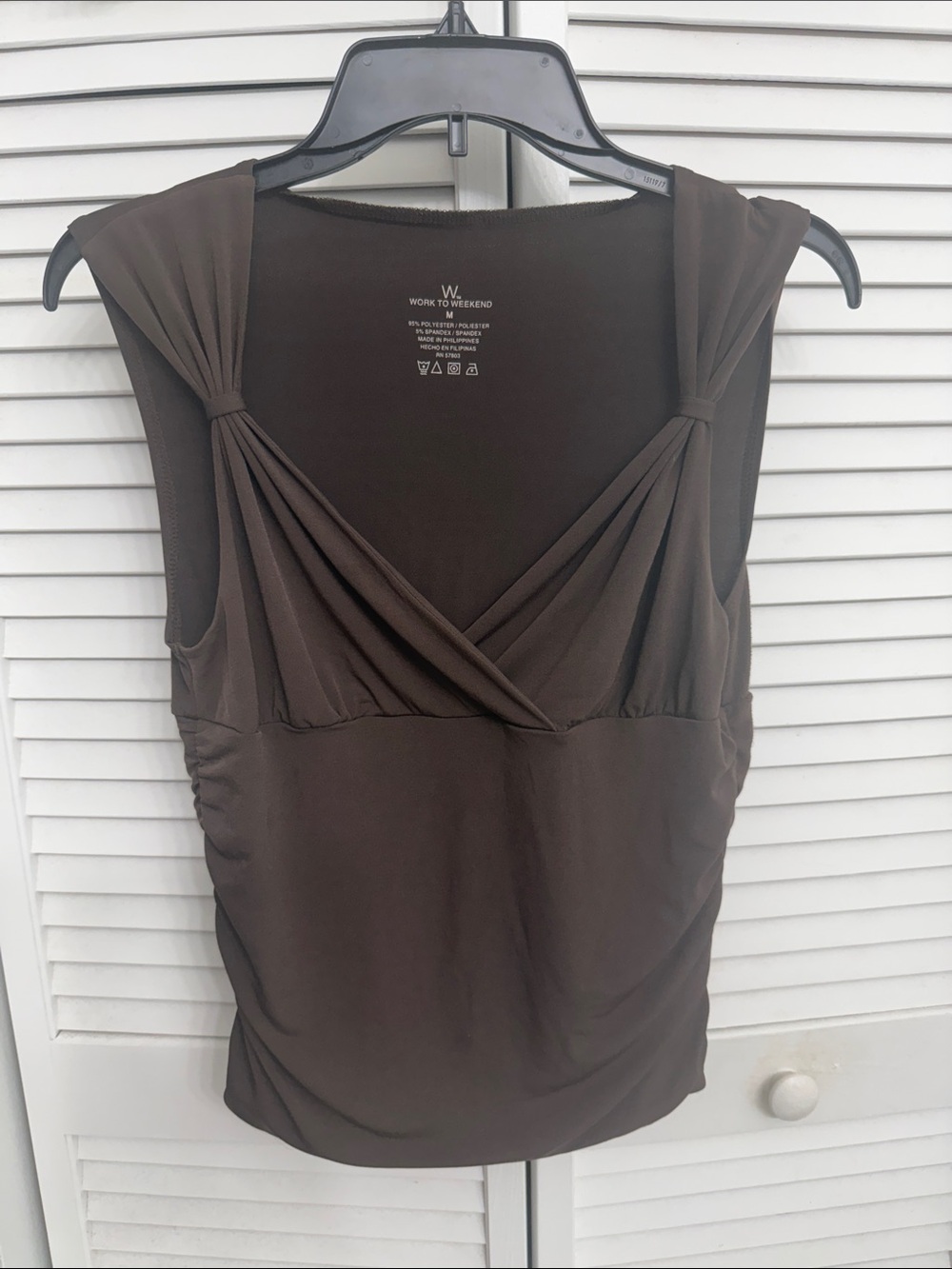 Brown Sleeveless Draped V-Neck Blouse